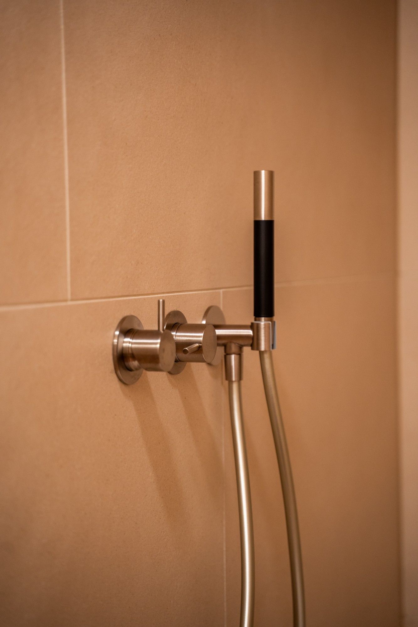 Douche avec robinetterie en inox brossé